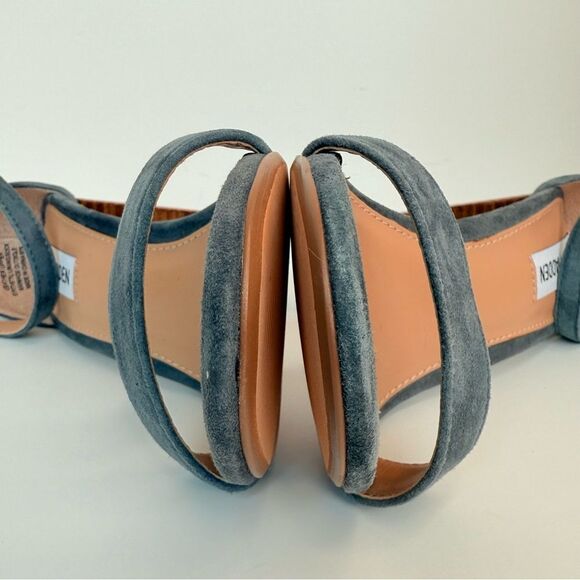 Steve Madden Chic Dressy Suede Leather Block Heeled Sandals-Sz 8-Blue Grey - Picture 8 of 12